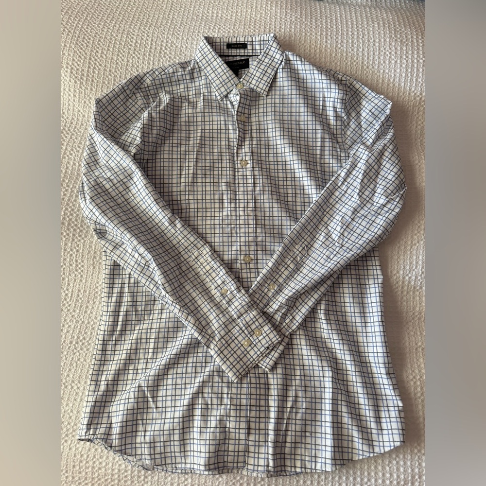 Banana Republic Men's Black and White Checkered Shirt
